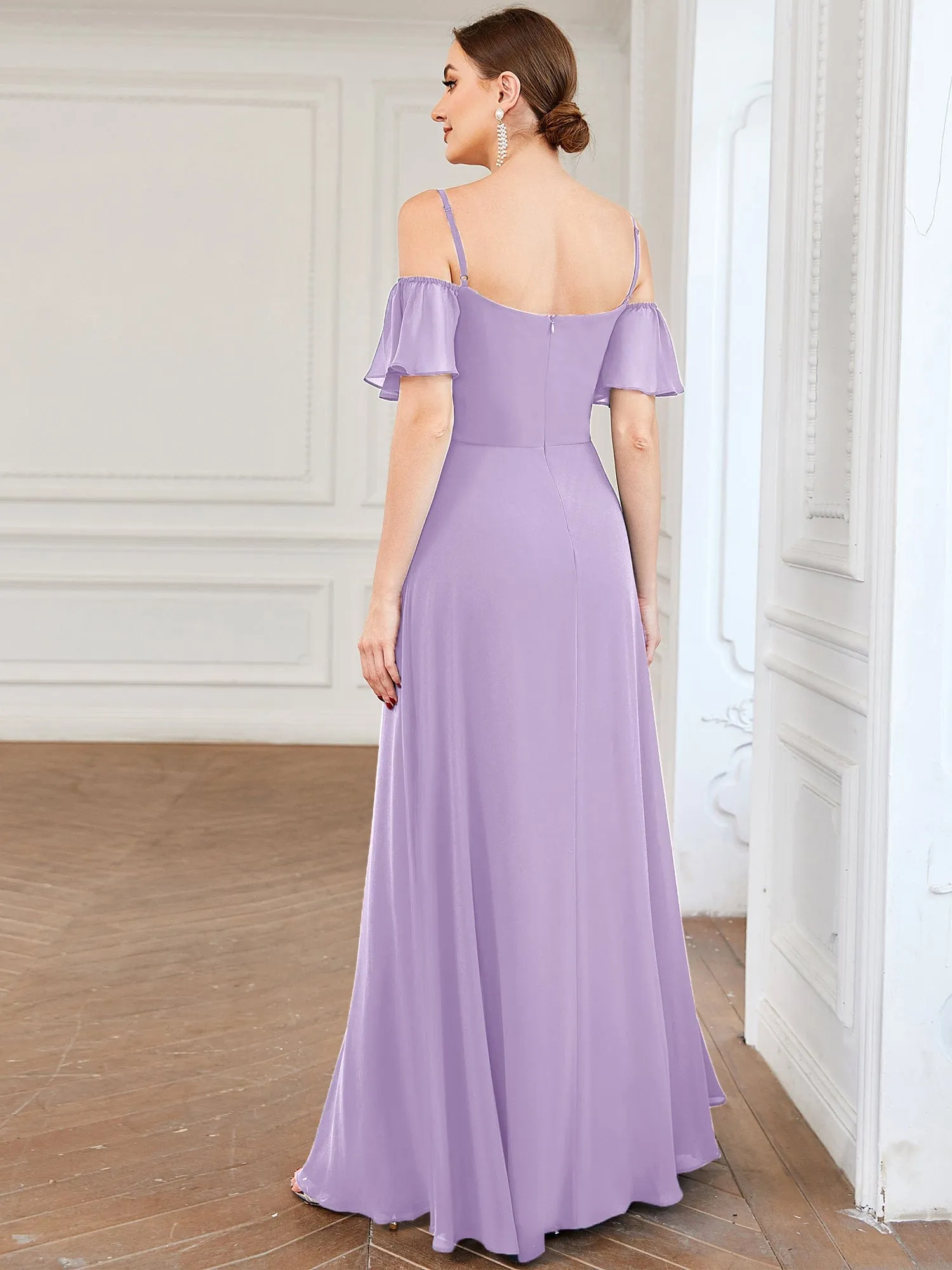 Custom Size Cold Shoulder Formal Bridesmaid Dress with Side Slit