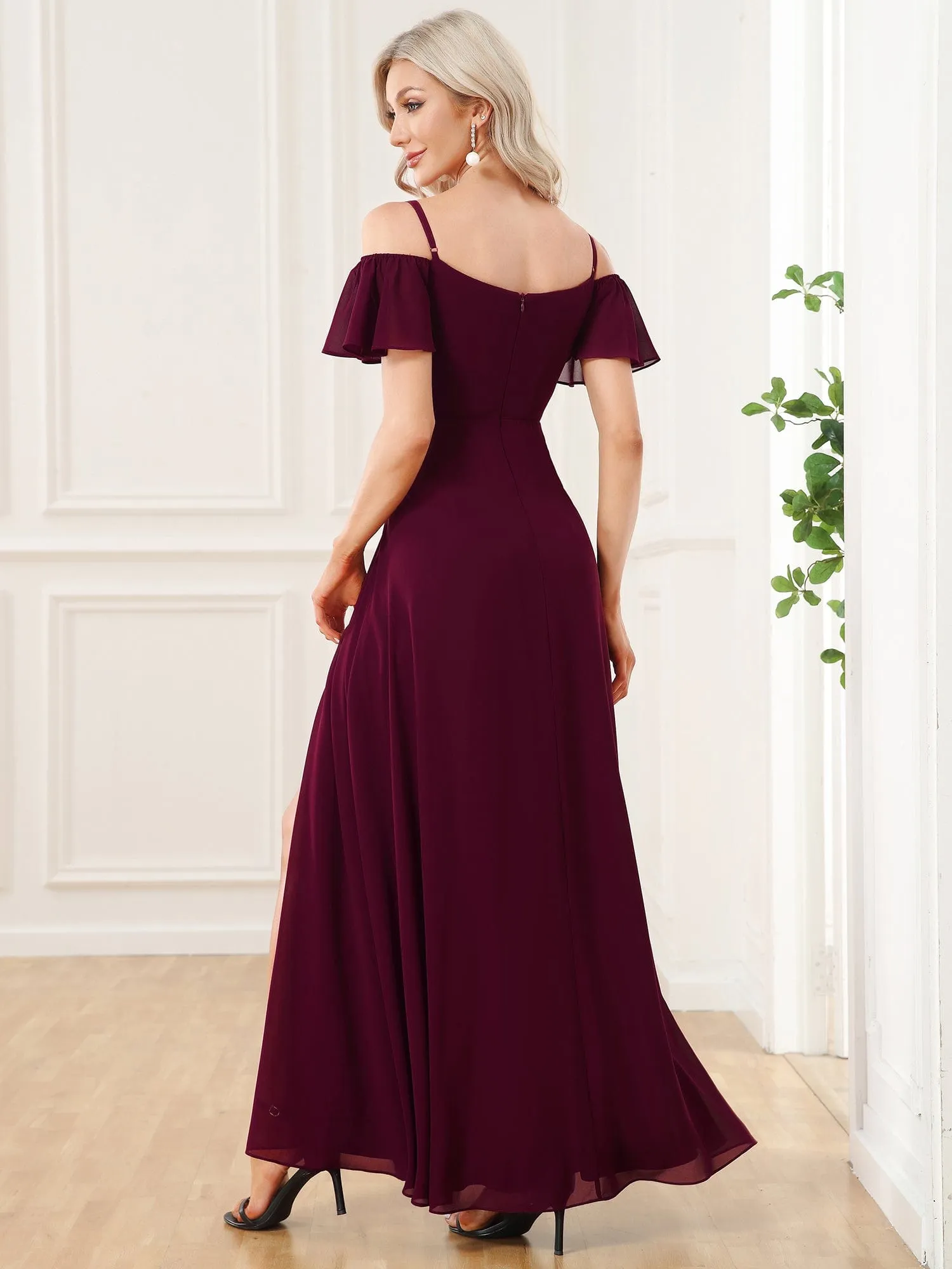 Custom Size Cold Shoulder Formal Bridesmaid Dress with Side Slit