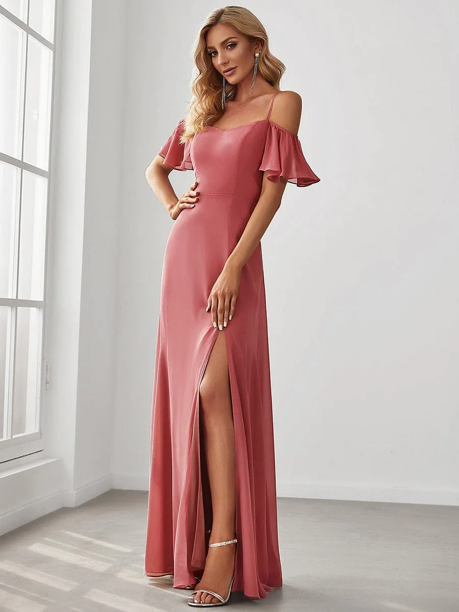 Custom Size Cold Shoulder Formal Bridesmaid Dress with Side Slit