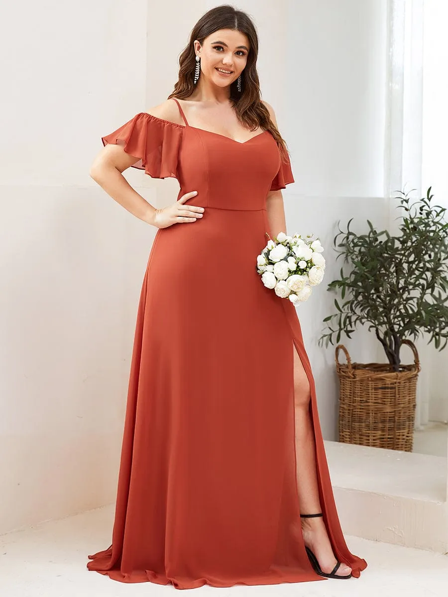 Custom Size Cold Shoulder Formal Bridesmaid Dress with Side Slit