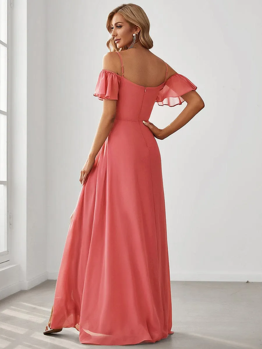 Custom Size Cold Shoulder Formal Bridesmaid Dress with Side Slit