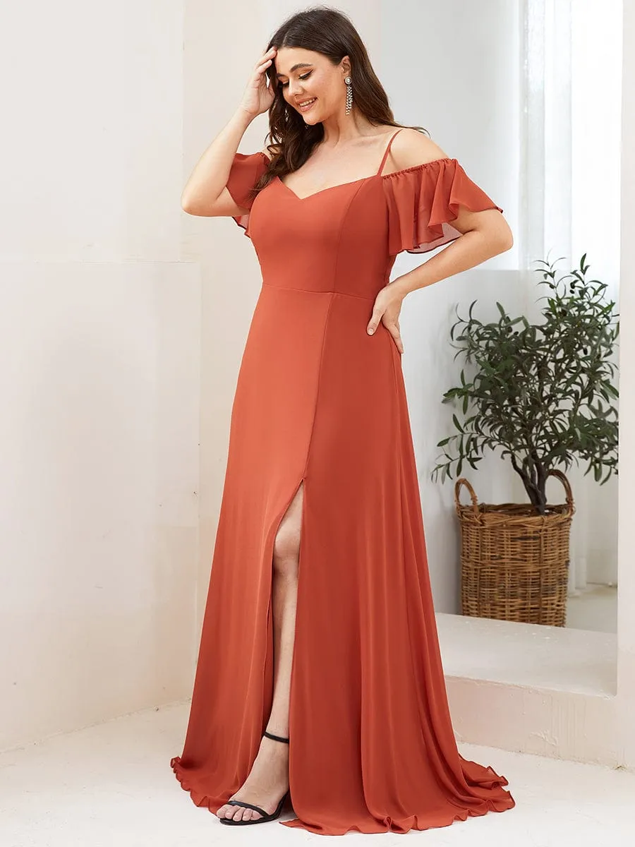 Custom Size Cold Shoulder Formal Bridesmaid Dress with Side Slit