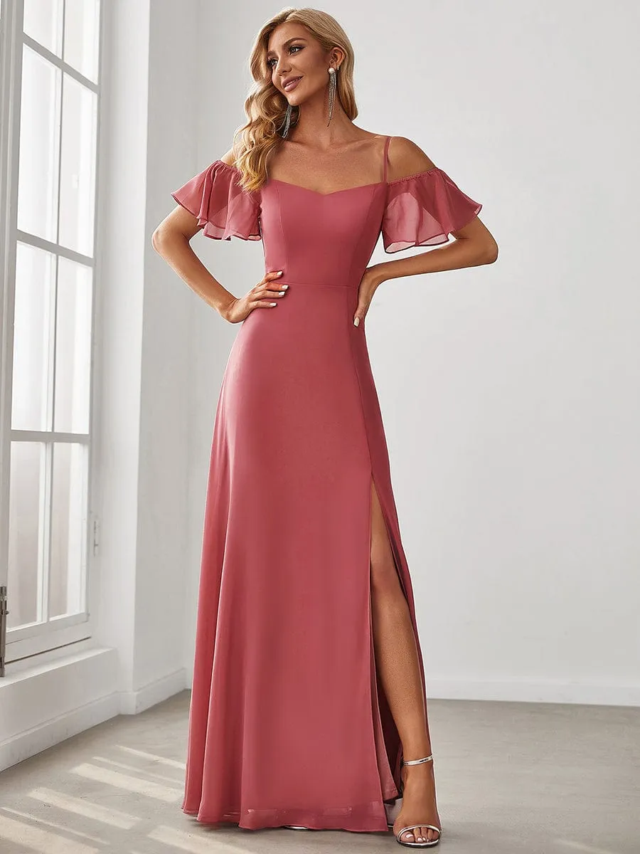 Custom Size Cold Shoulder Formal Bridesmaid Dress with Side Slit