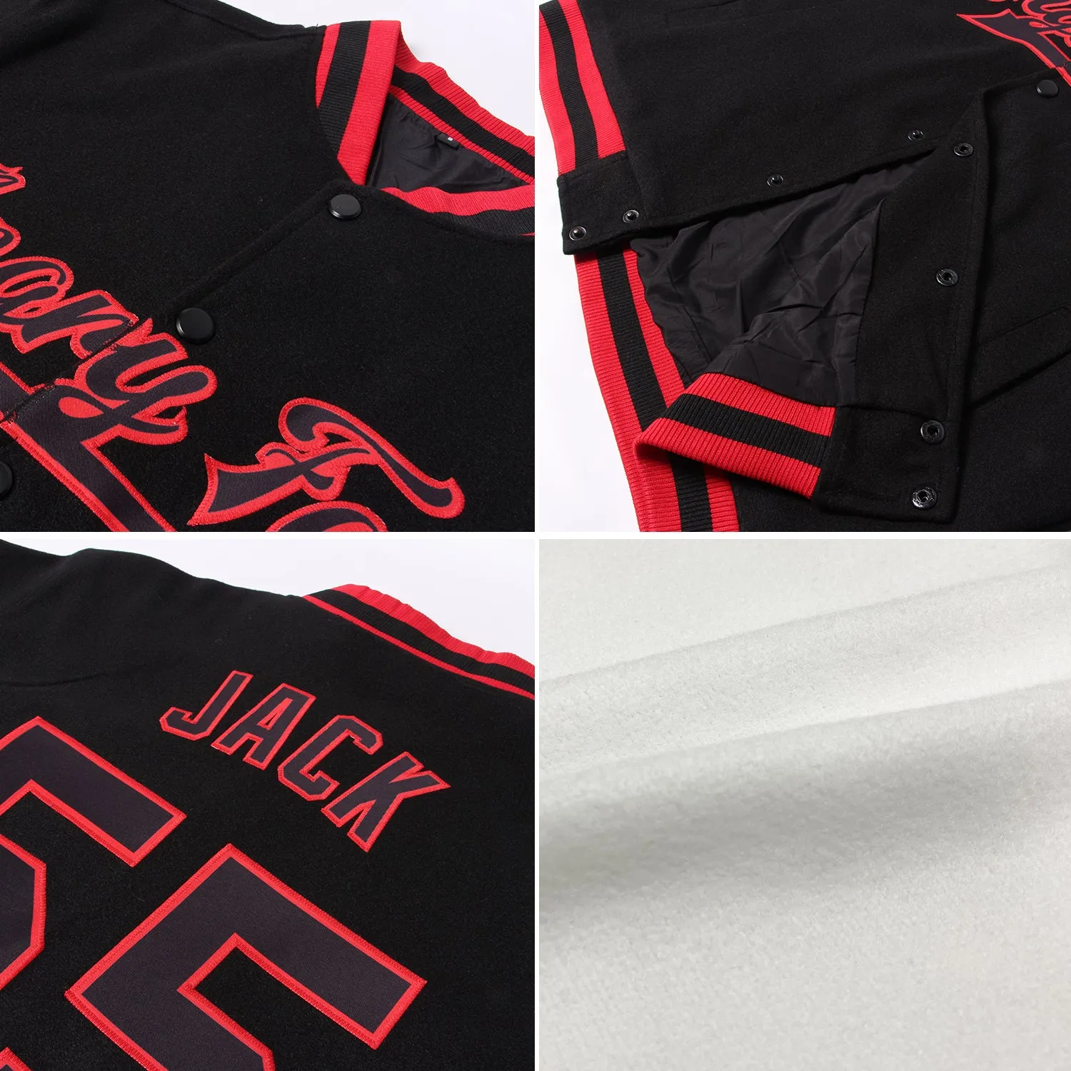 Custom White Black Pinstripe Red-Black Bomber Full-Snap Varsity Letterman Jacket