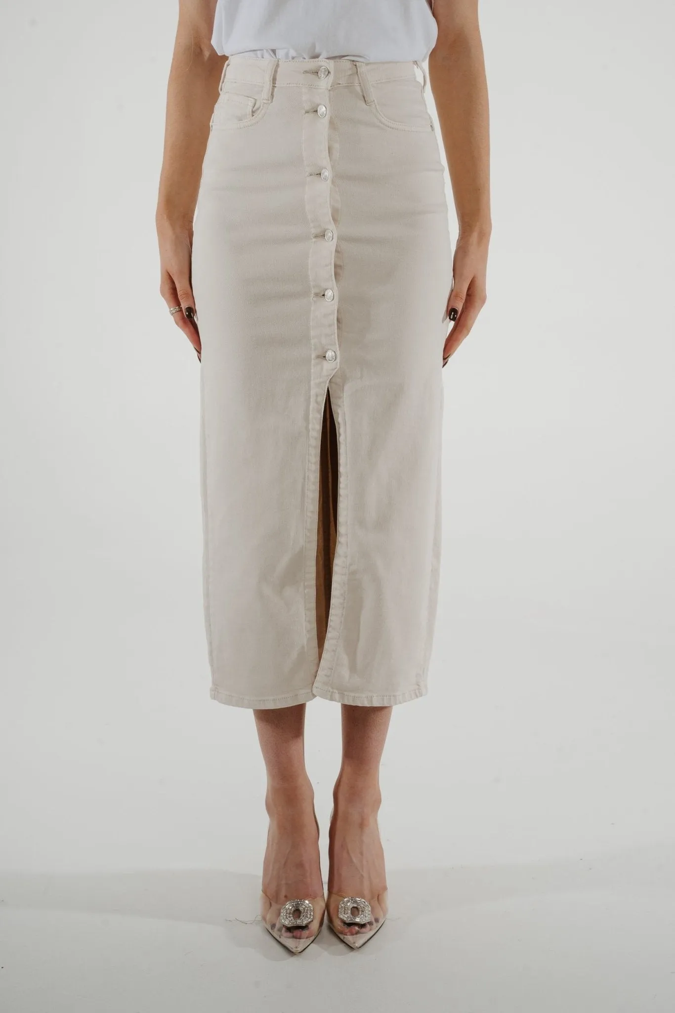 Danni Denim Midi Skirt In Cream