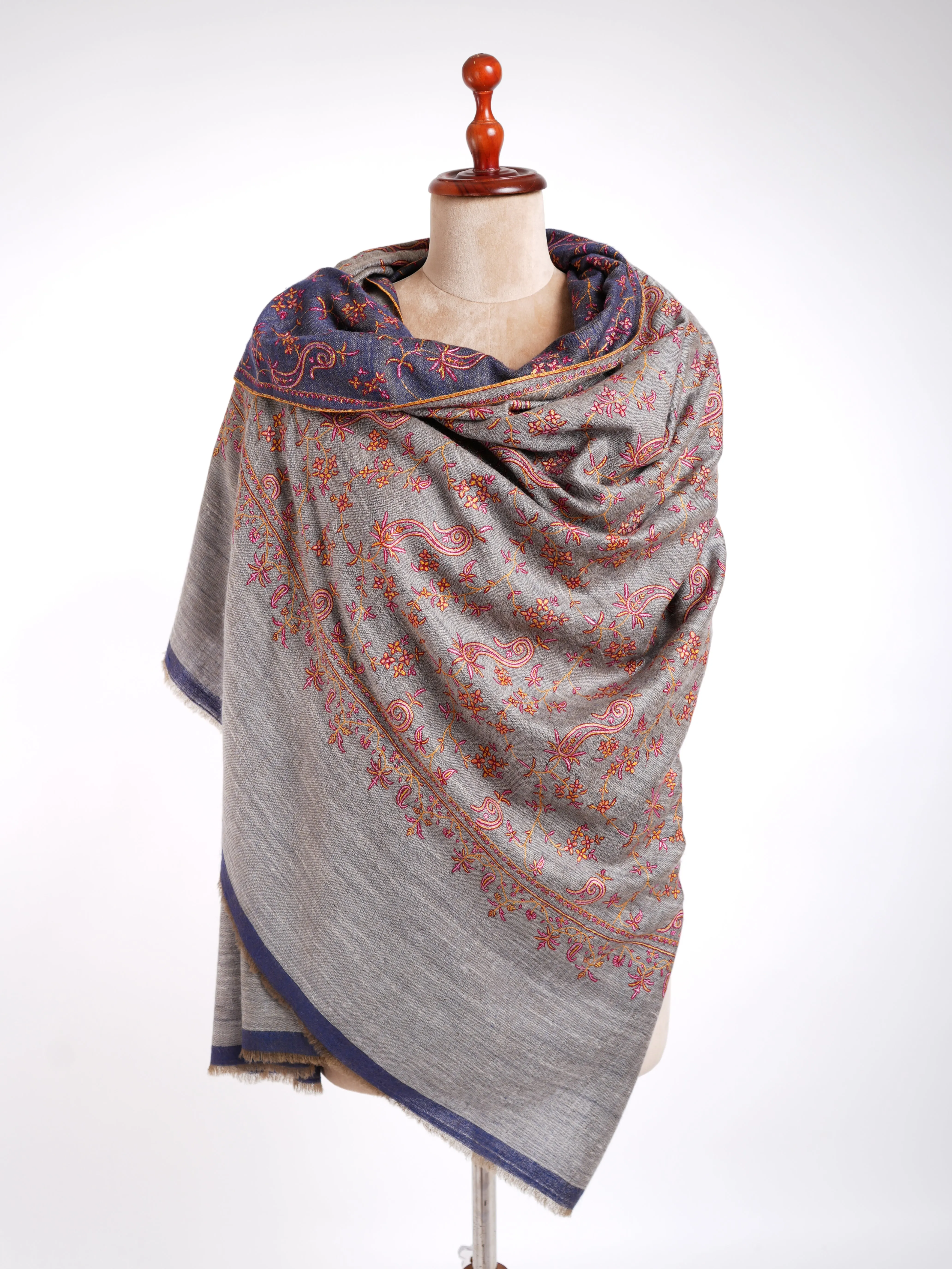 Dorukha Sozni Embroidered Pashmina Shawl Blue