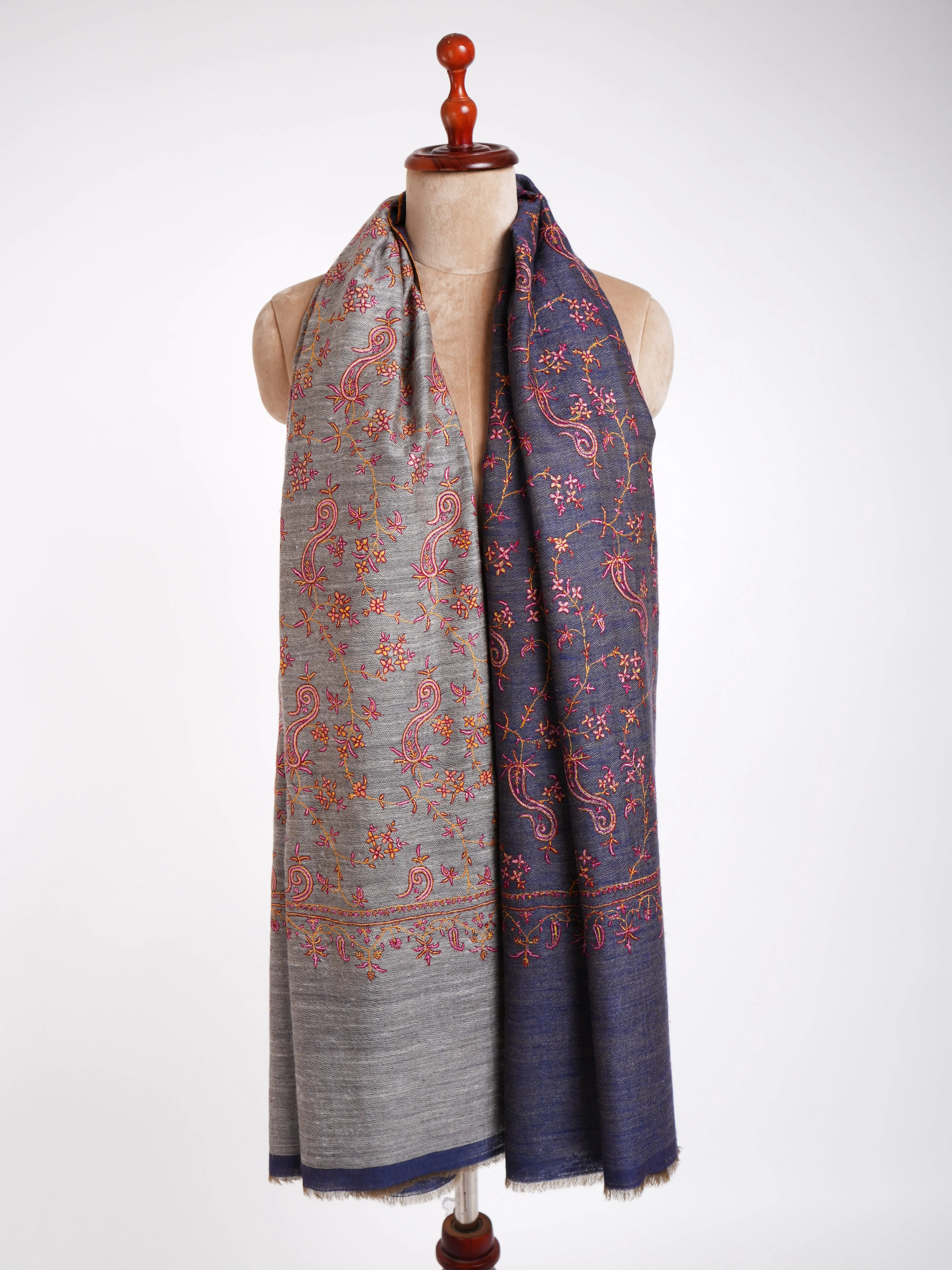 Dorukha Sozni Embroidered Pashmina Shawl Blue