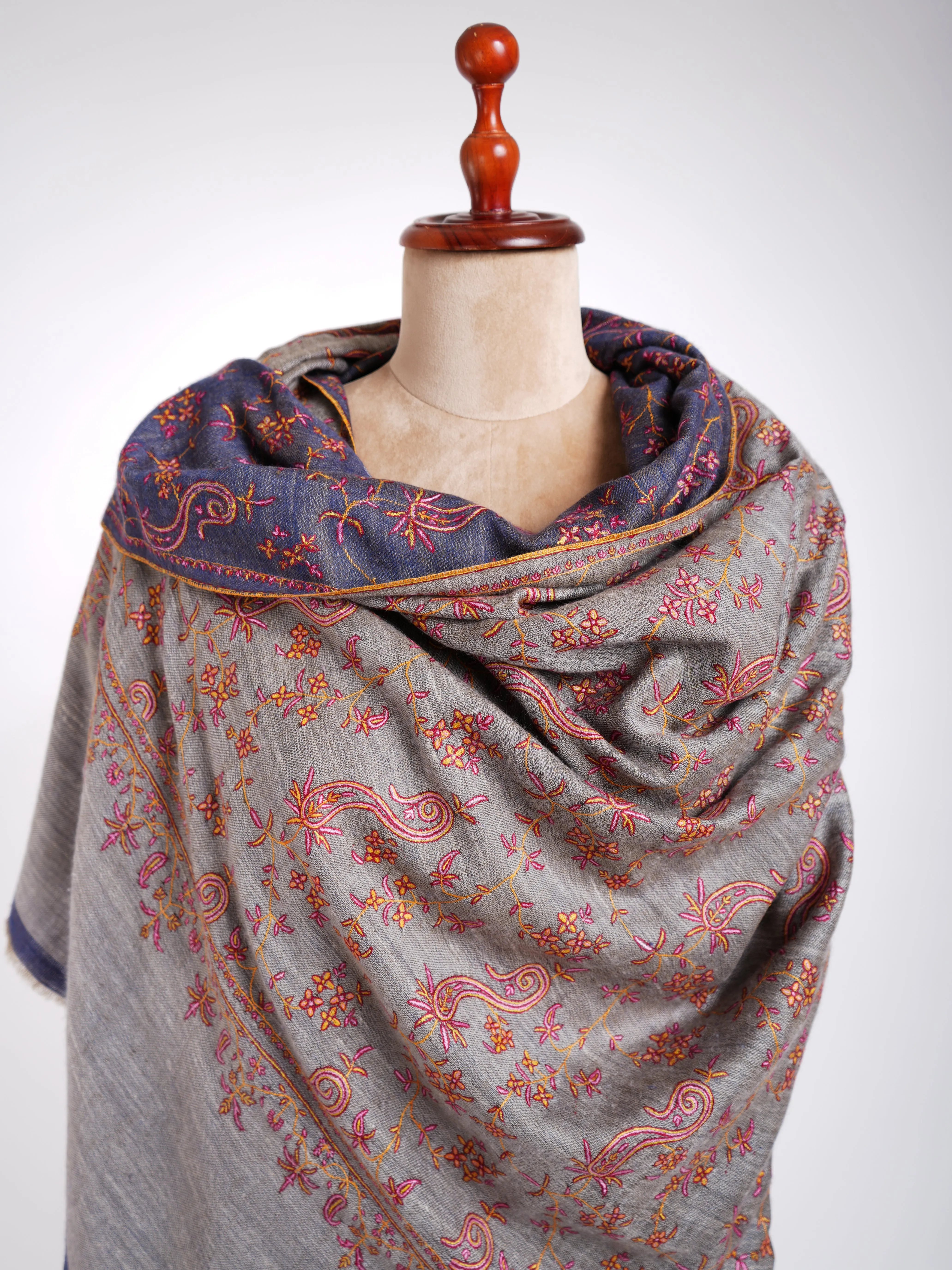 Dorukha Sozni Embroidered Pashmina Shawl Blue