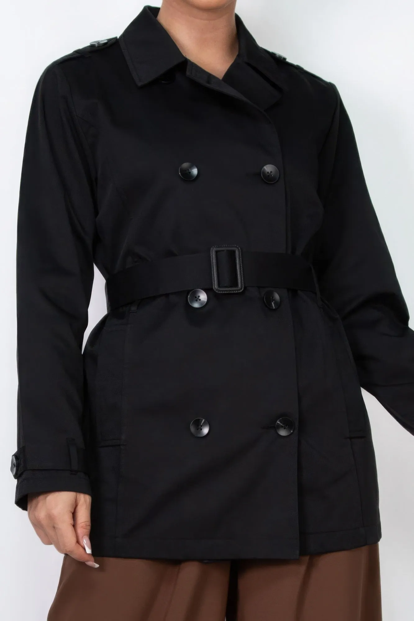 Double-breasted Notch Belted Coat