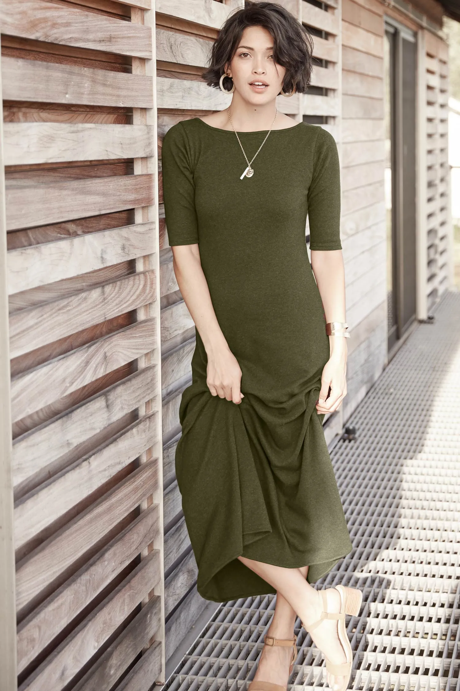 Elbow Sleeve Boatneck Dress