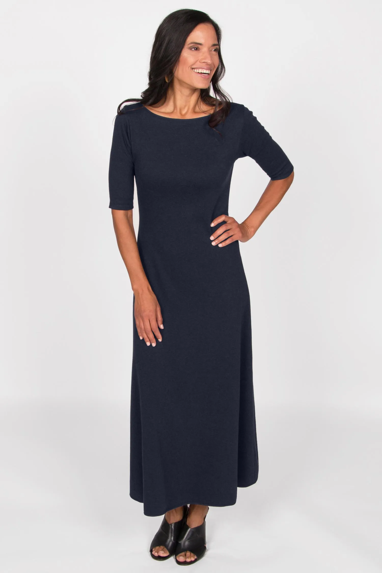 Elbow Sleeve Boatneck Dress