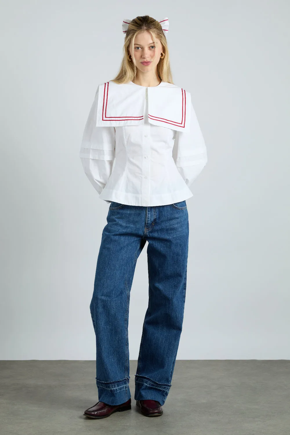 Elise Blouse White with Red Piping