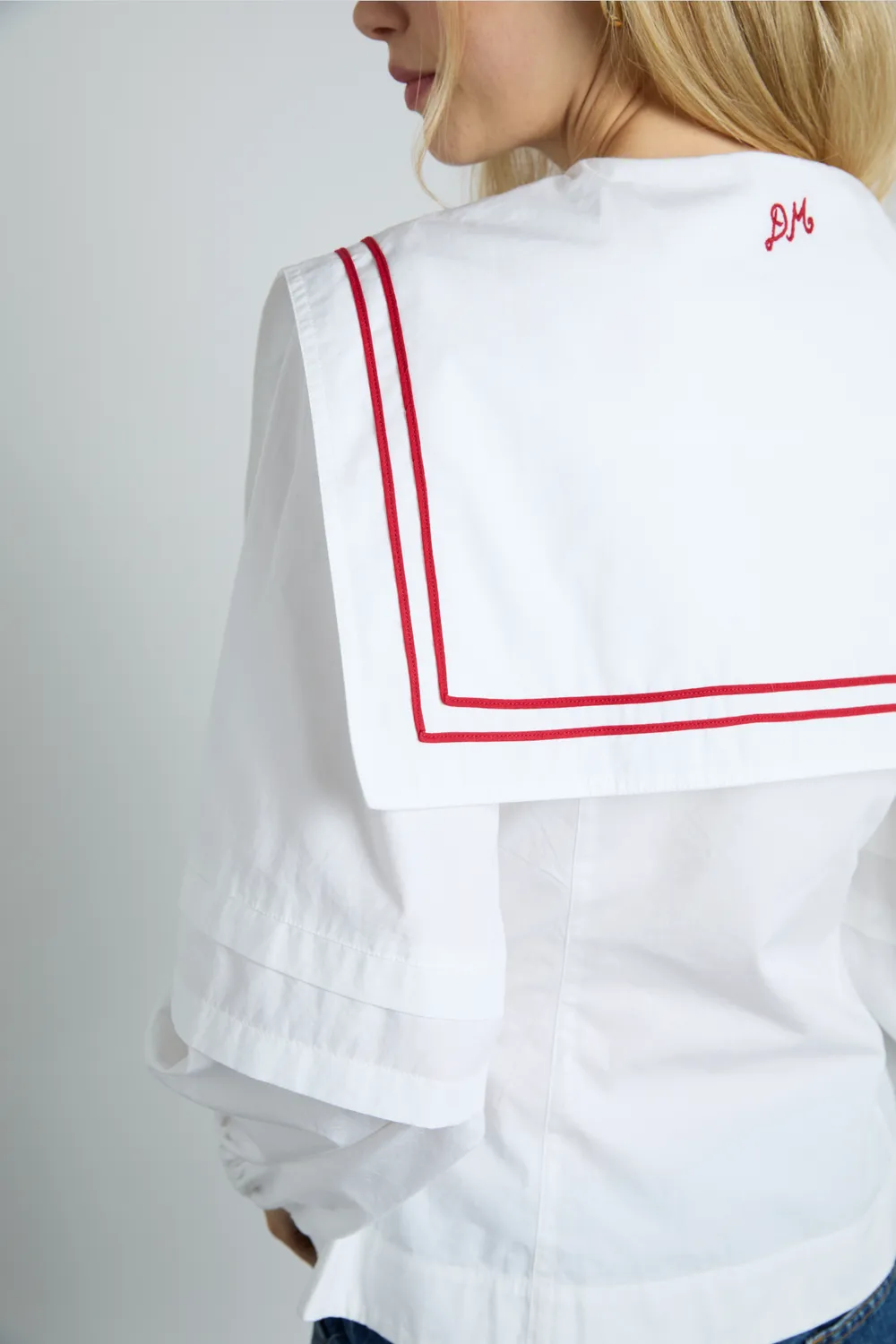 Elise Blouse White with Red Piping