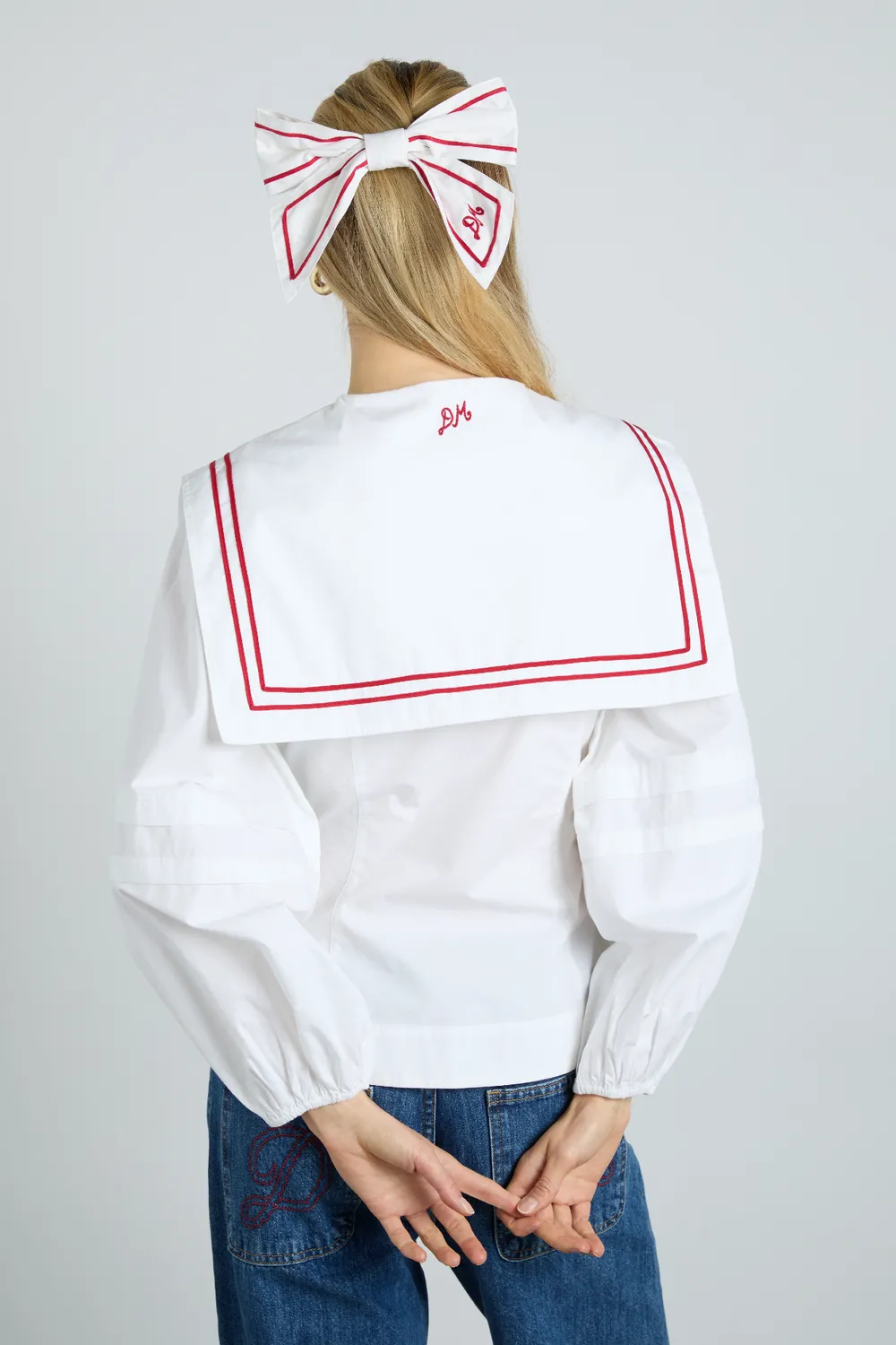 Elise Blouse White with Red Piping