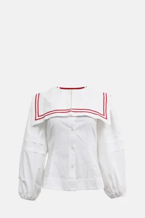 Elise Blouse White with Red Piping