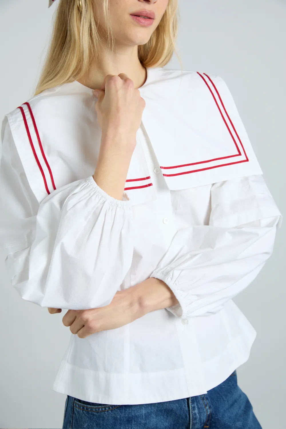 Elise Blouse White with Red Piping