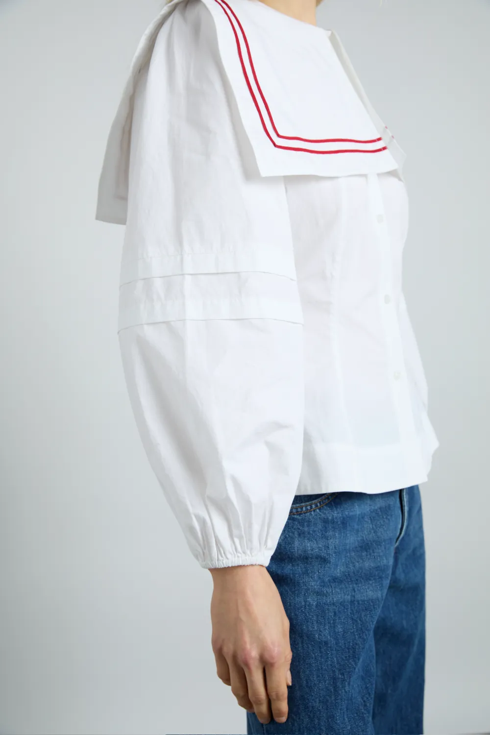 Elise Blouse White with Red Piping