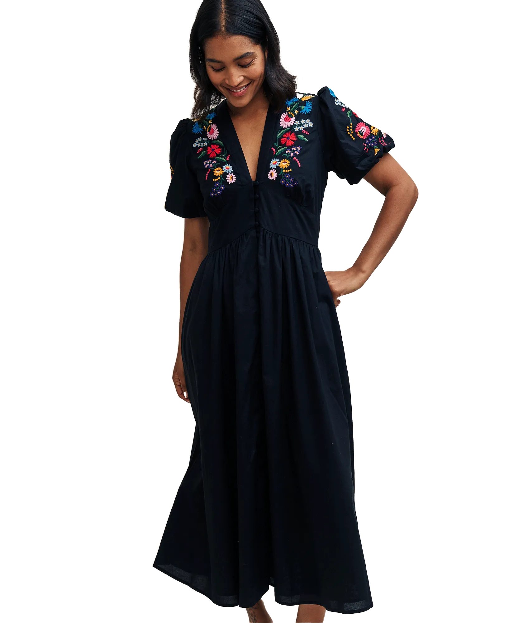 Embroidered Starlight Midi Dress - Black