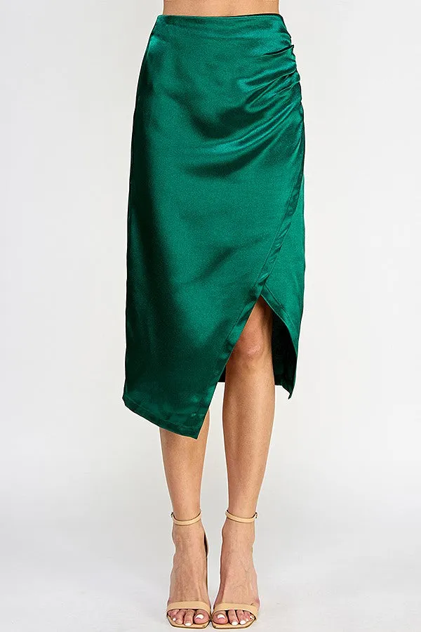 Emerald Green Asymmetrical Hem Midi Skirt