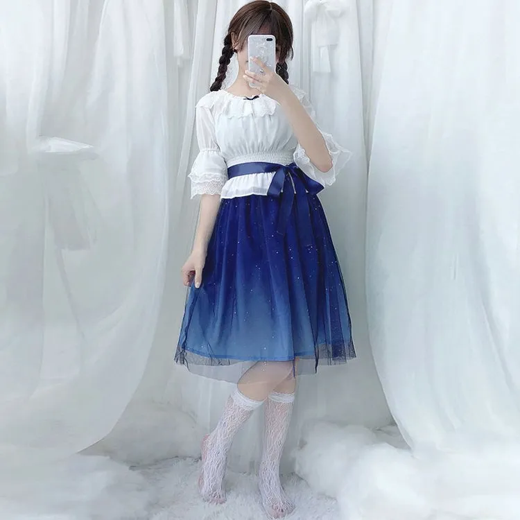 Enchanted Lolita Starry Sky Ruffle Tulle Slip Dress