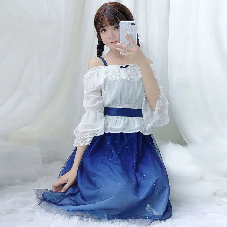 Enchanted Lolita Starry Sky Ruffle Tulle Slip Dress