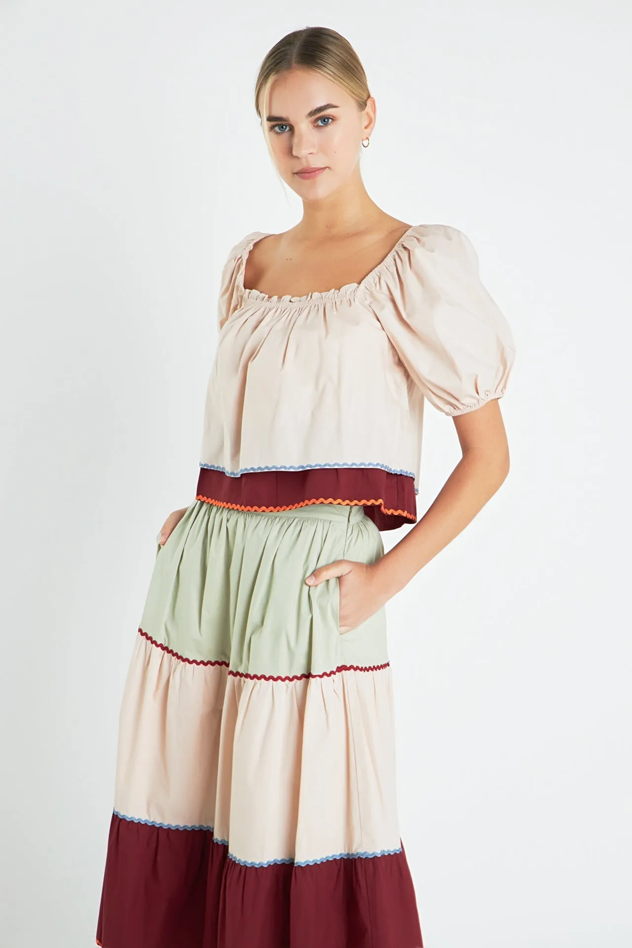 English Factory - Color Block Midi Skirt