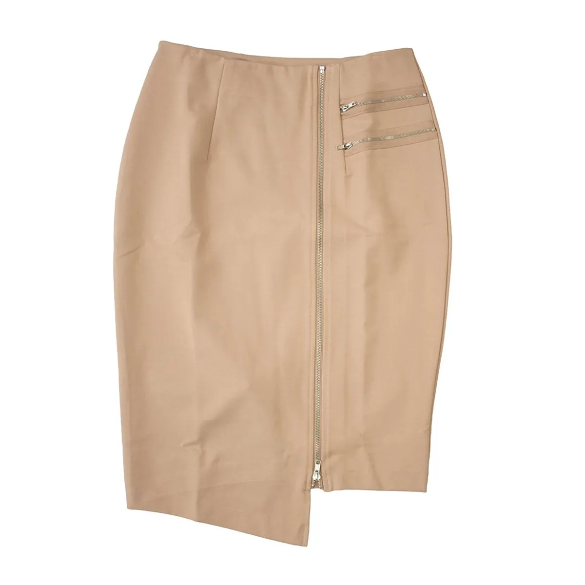 English Italian Hip Curvy Tan Asymmetrical Zip Skirt