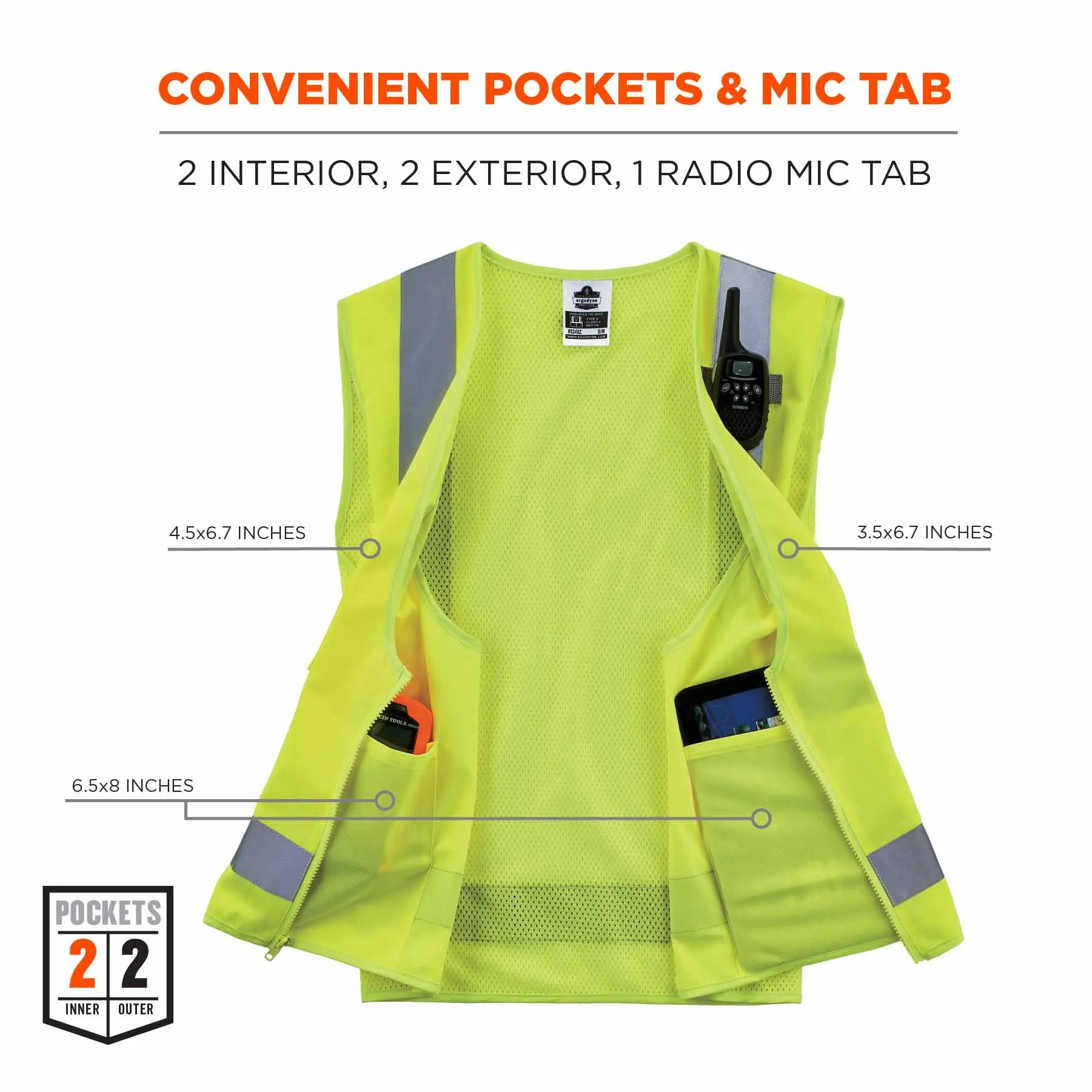 Ergodyne 24504 8249Z-S L Lime Class 2 Economy Surveyors Vest - Single Size