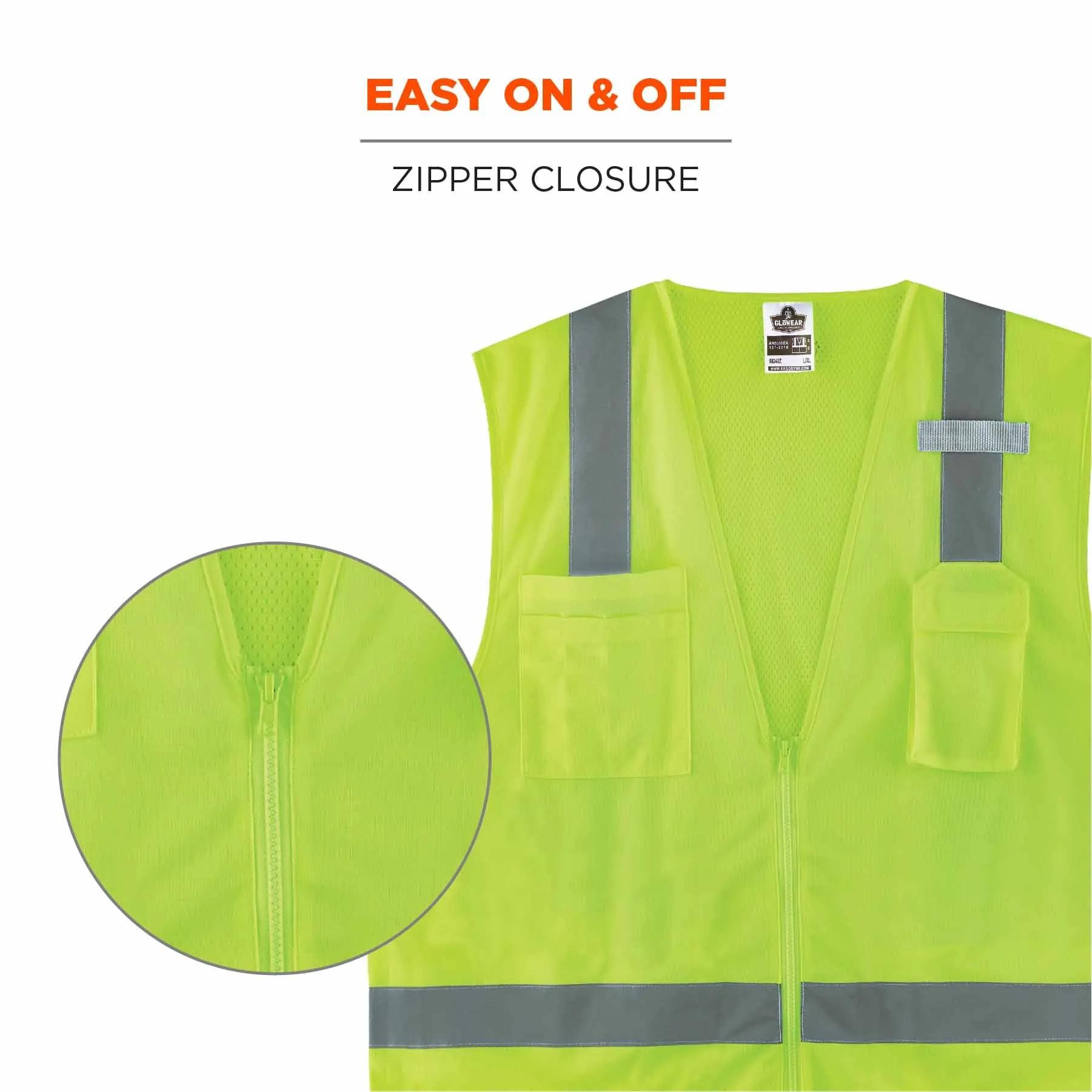 Ergodyne 24504 8249Z-S L Lime Class 2 Economy Surveyors Vest - Single Size