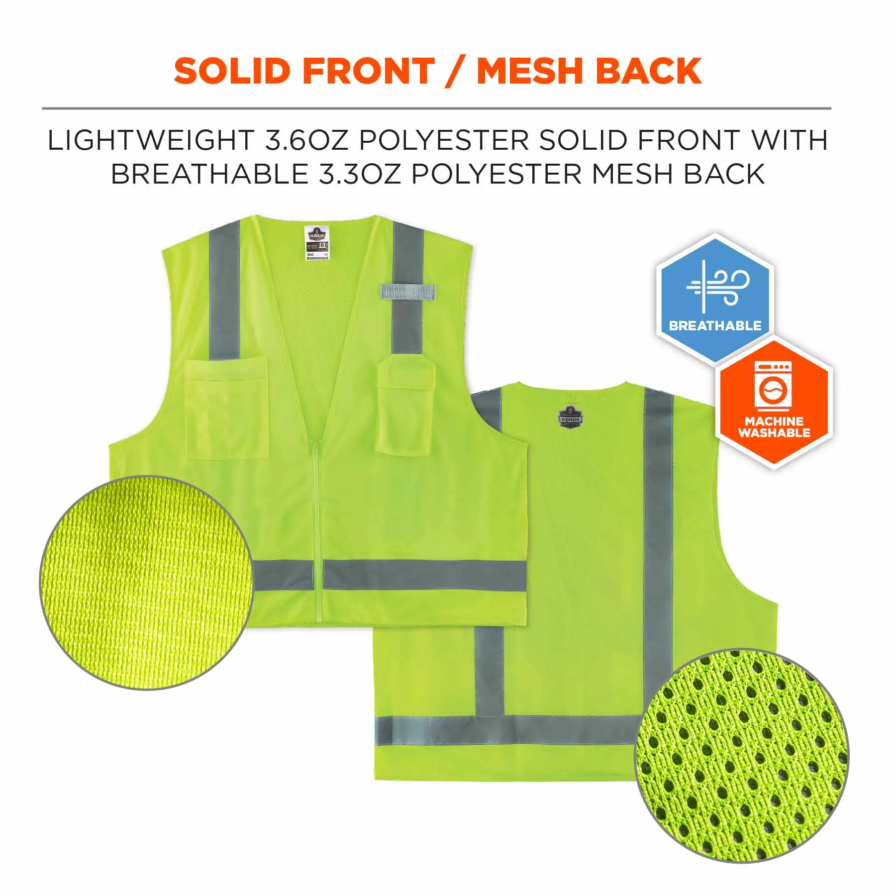 Ergodyne 24504 8249Z-S L Lime Class 2 Economy Surveyors Vest - Single Size