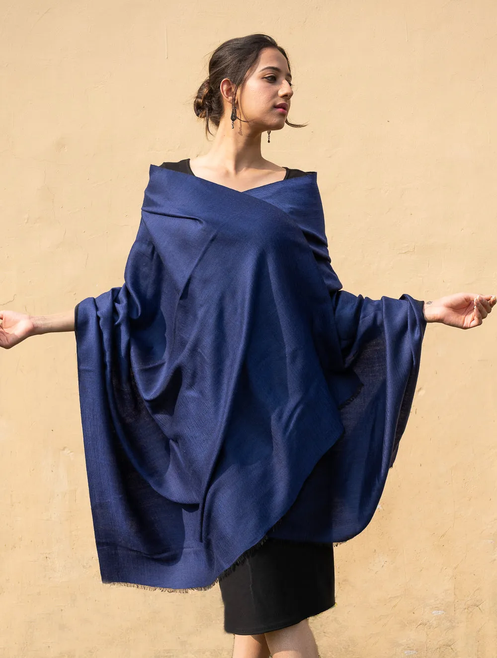 Exclusive Reversible Soft Kashmiri Wool Shawl - Deep Blue & Black