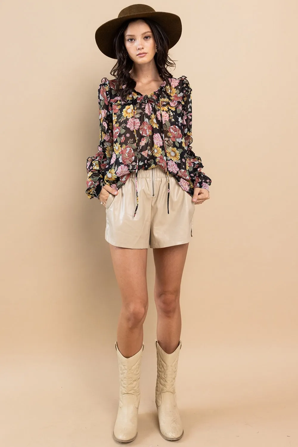 Explore More  Collection - Ces Femme Ruffle Trim Long Sleeve Floral Blouse