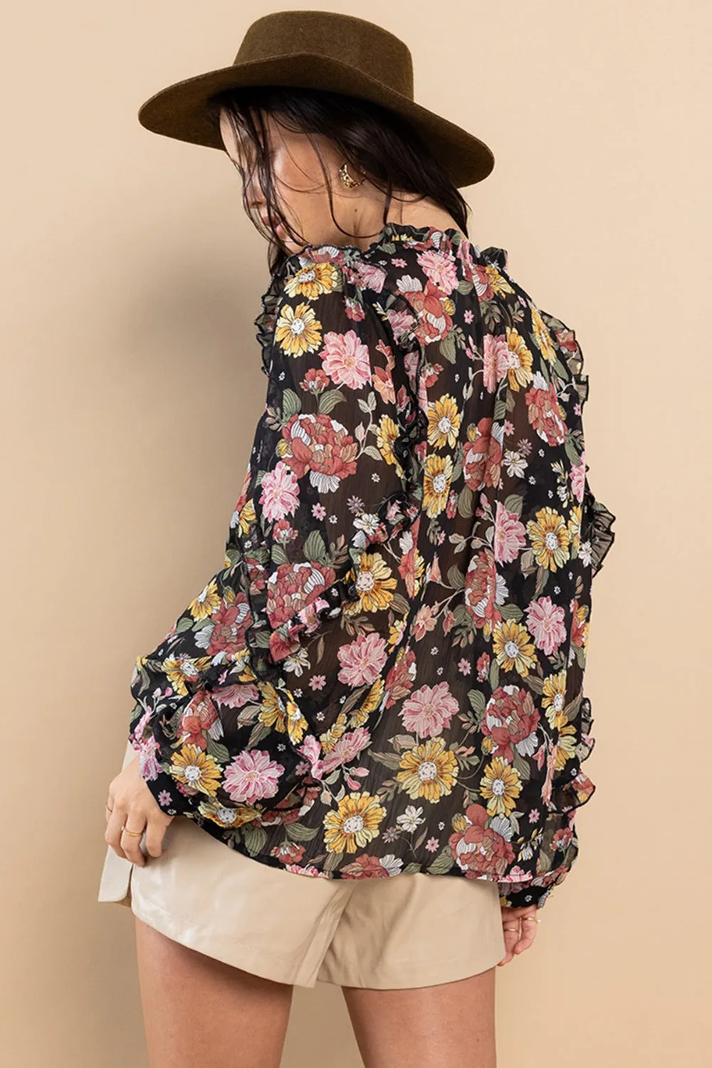 Explore More  Collection - Ces Femme Ruffle Trim Long Sleeve Floral Blouse