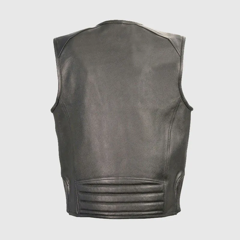 Extraordinary Leather Zipper Front Vest With Side Stretch Flex Biker Vest