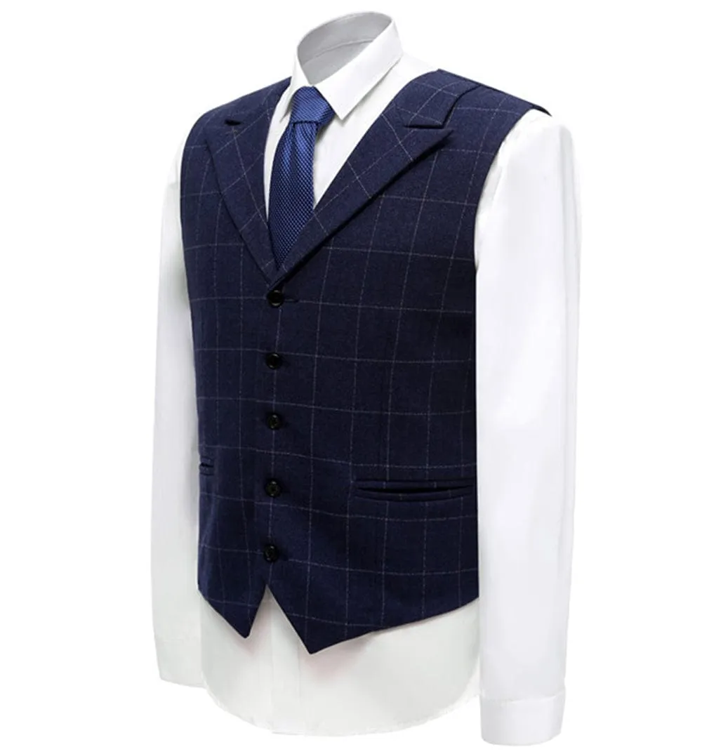 Fashion Men's Suit Vest Plaid Peak Lapel Waistcoat