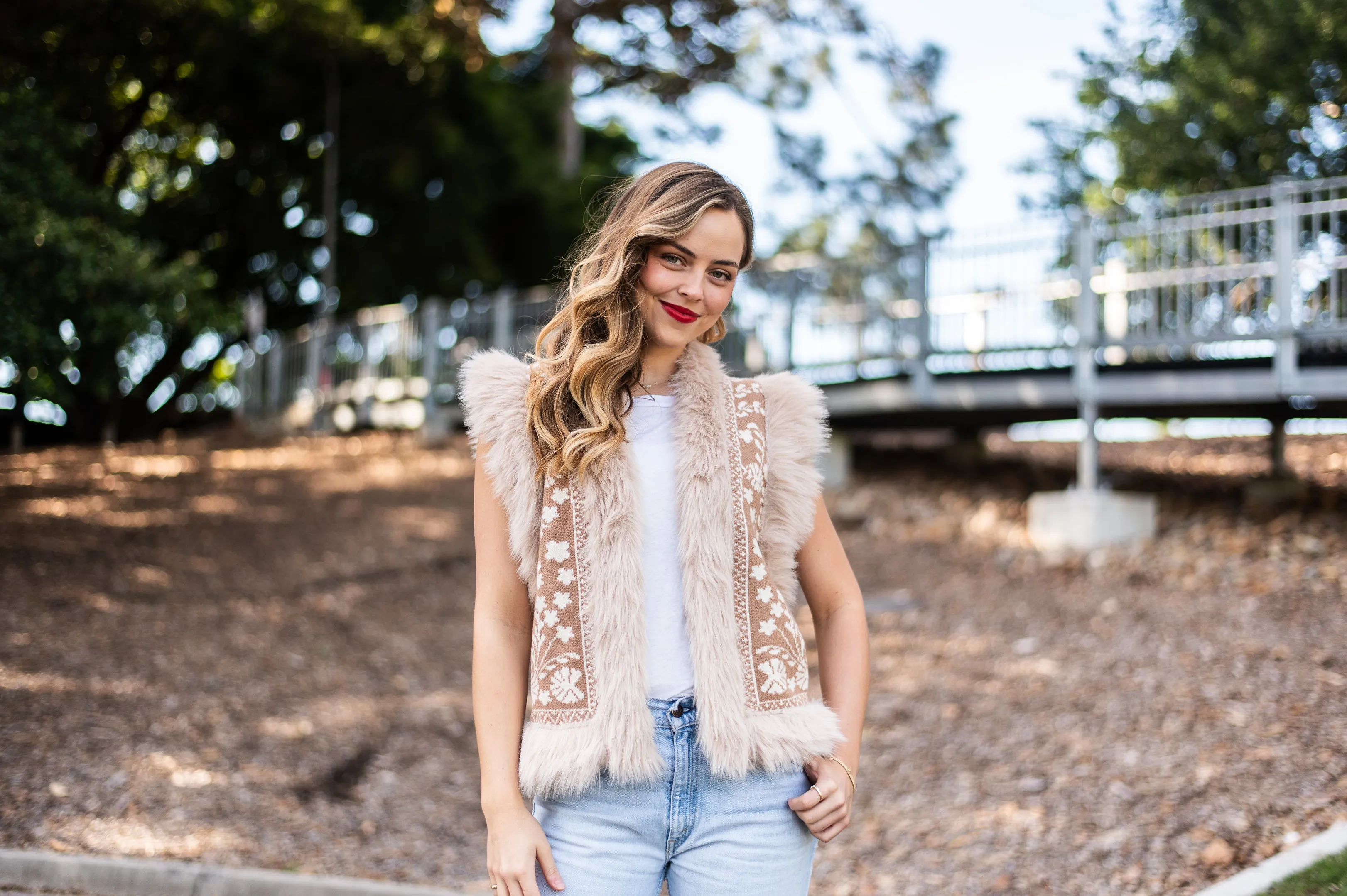 Fern Fur Trim Vest | Beige