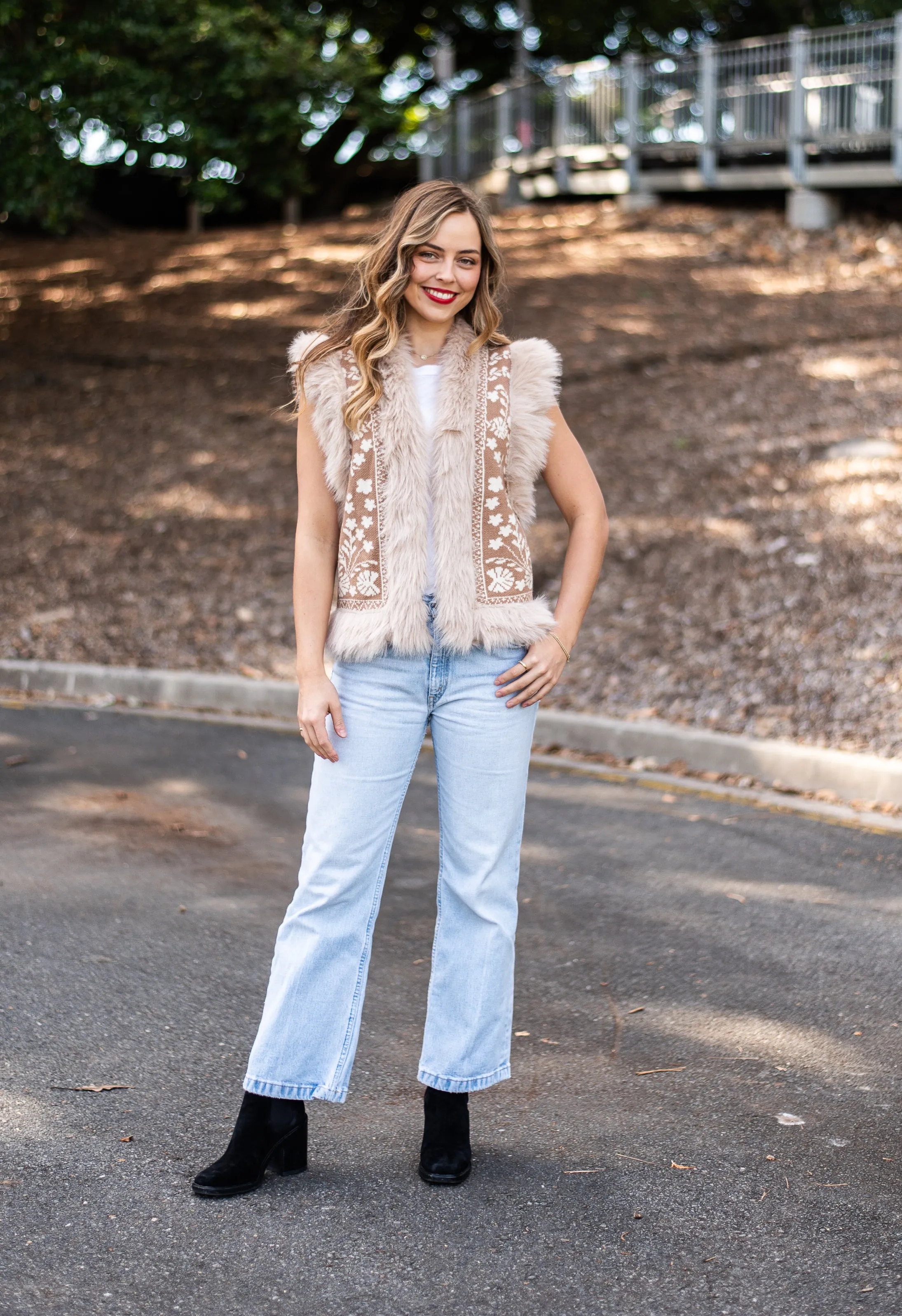 Fern Fur Trim Vest | Beige