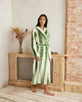 Fleece Stripe Dressing Gown - Green