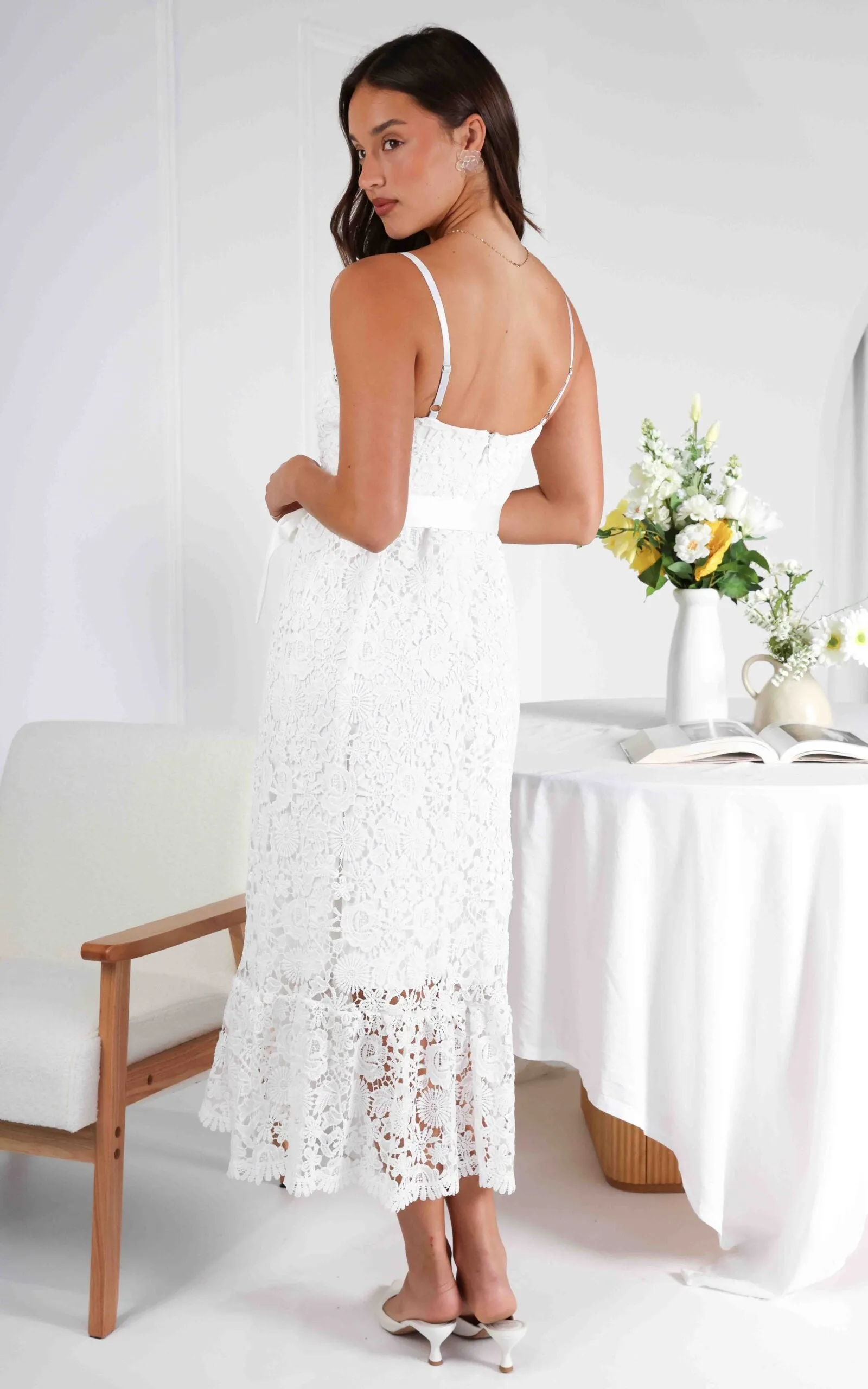 Fleur Lace Midi Dress - White