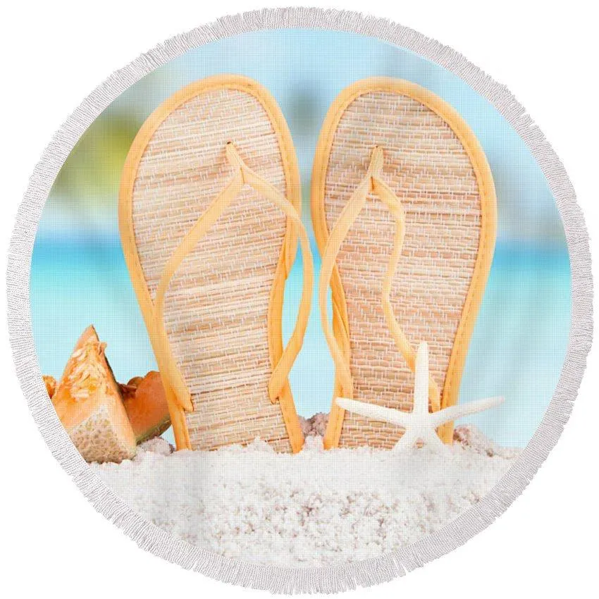 Flip Flops & Melon Round Beach Towel