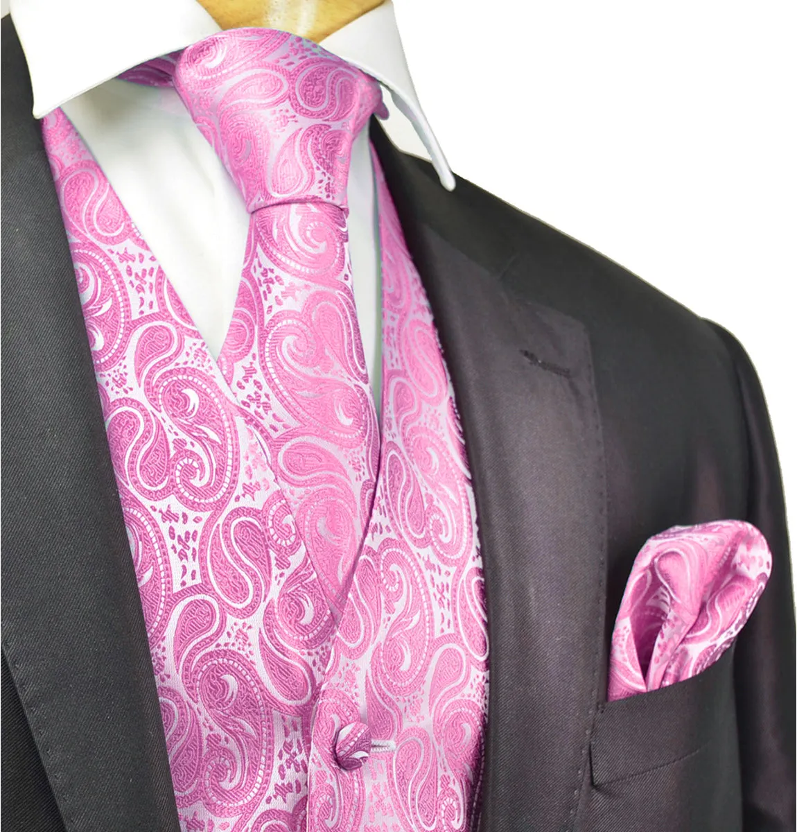 Formal Pink Paisley Tuxedo Vest Set