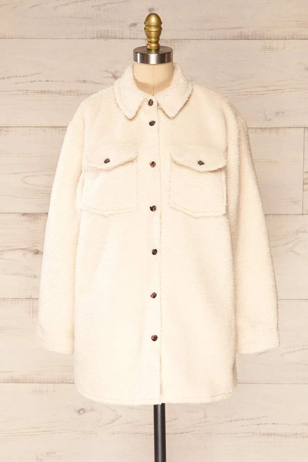 Funchal Ivory | Oversized Fuzzy Shirt Jacket