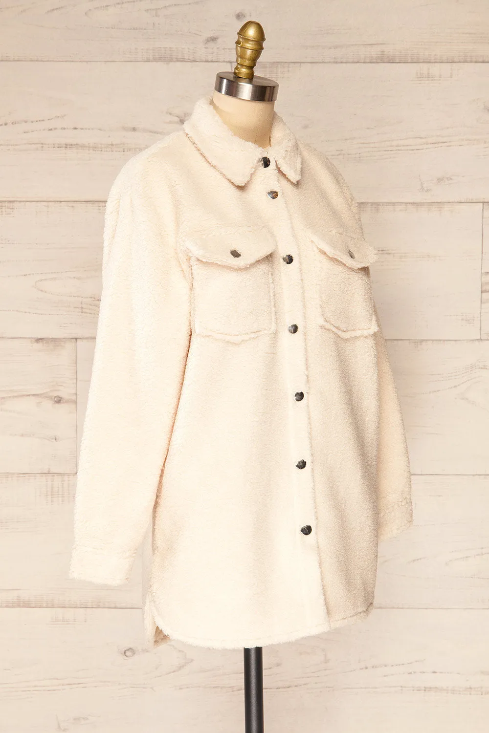 Funchal Ivory | Oversized Fuzzy Shirt Jacket