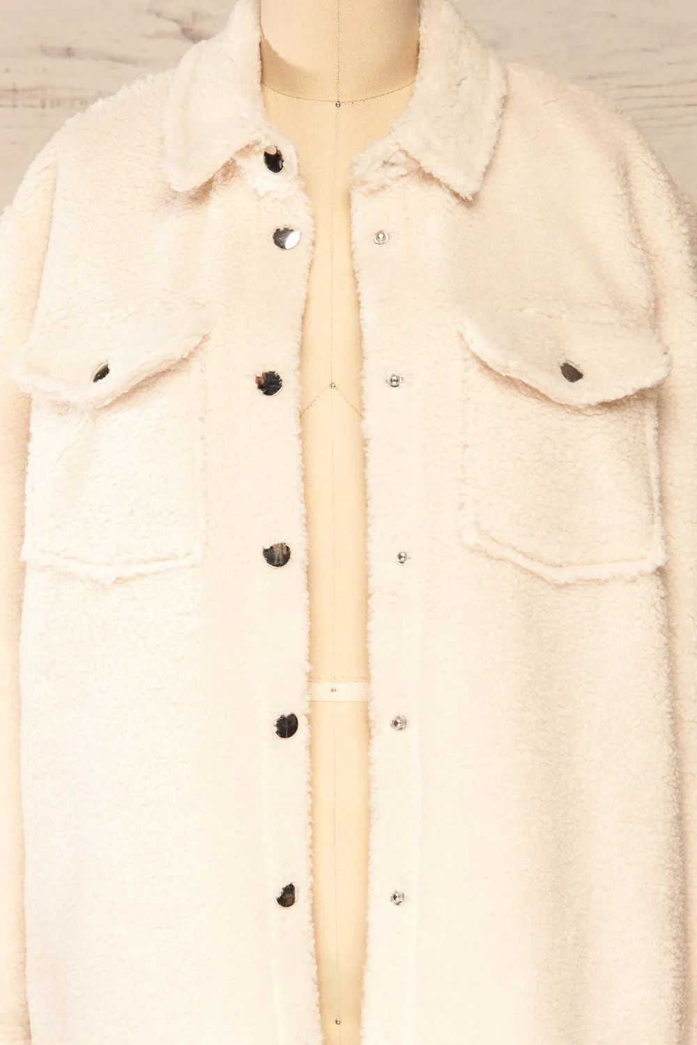 Funchal Ivory | Oversized Fuzzy Shirt Jacket