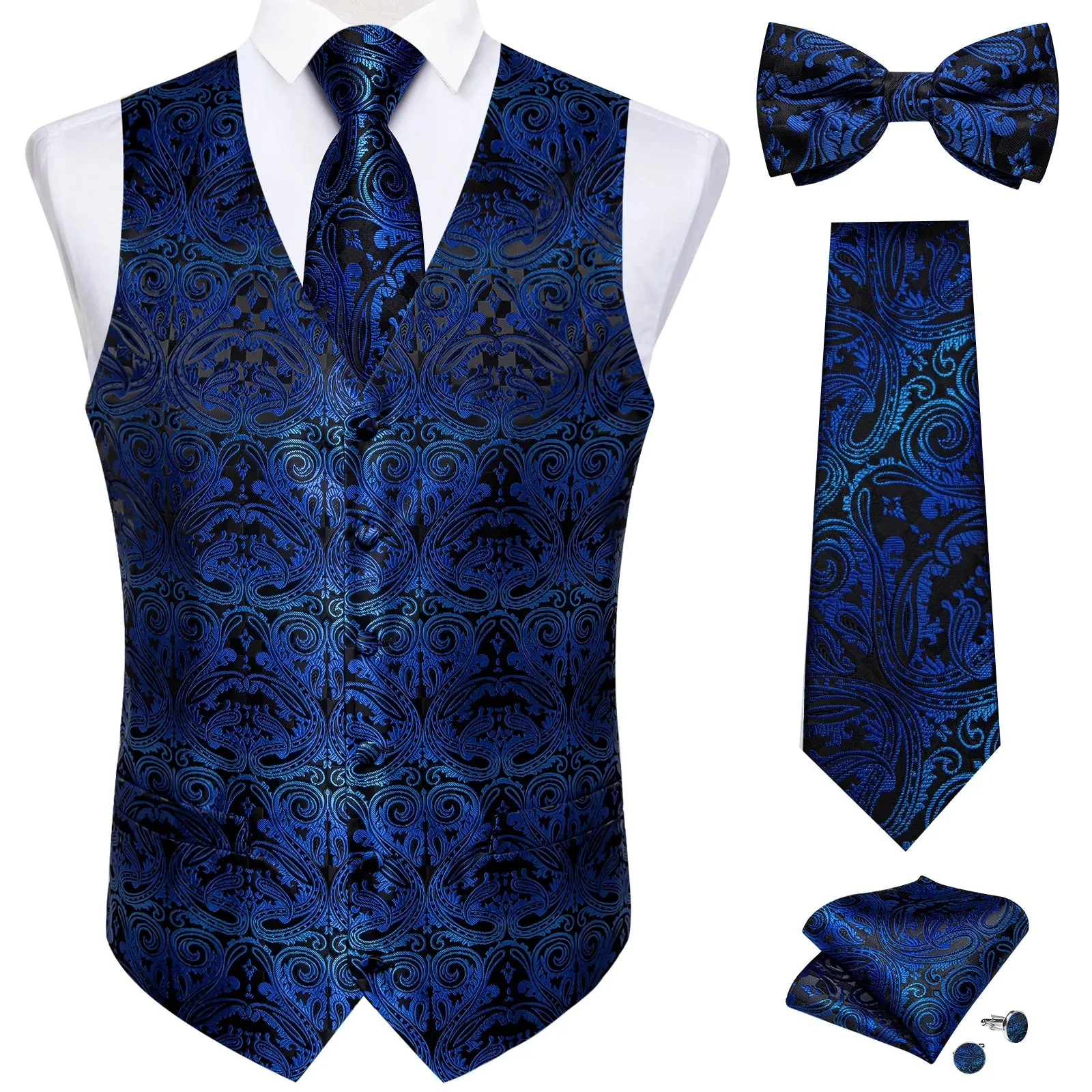 Funki Buys | Vests | Men's Formal 5 Pcs Silk Waistcoat Tie Sets