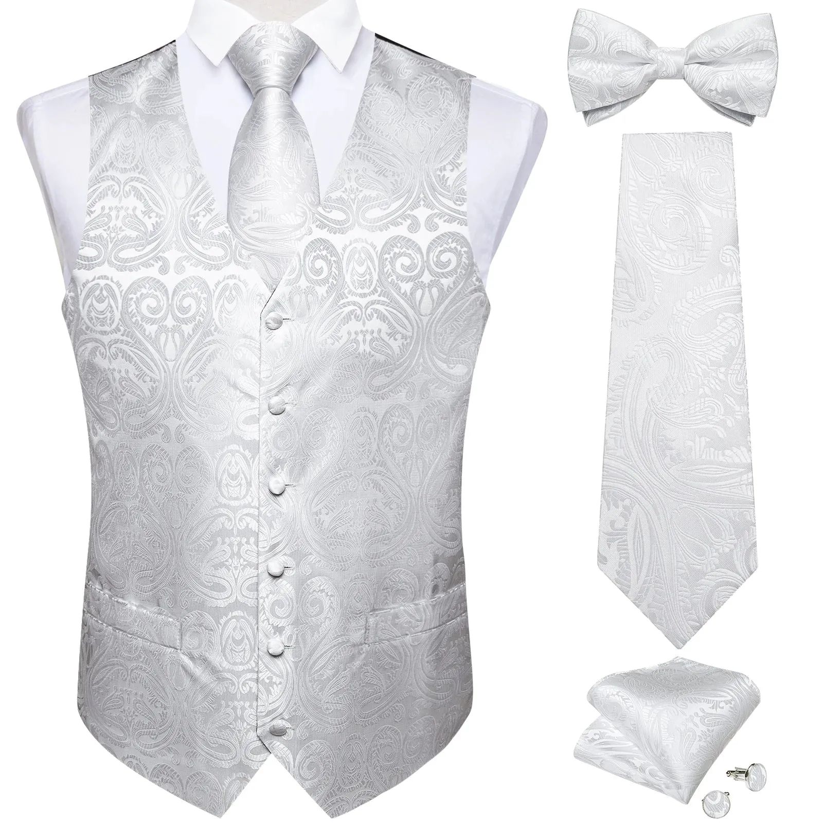 Funki Buys | Vests | Men's Formal 5 Pcs Silk Waistcoat Tie Sets