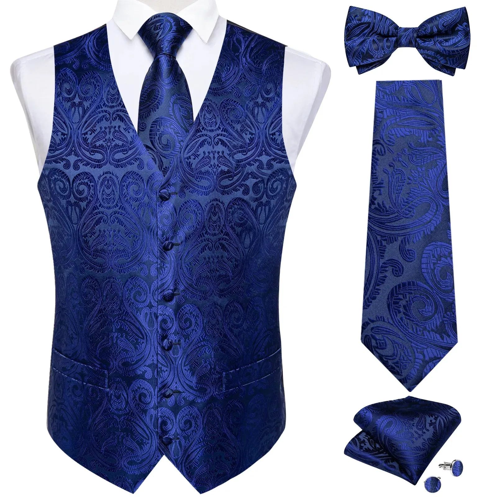 Funki Buys | Vests | Men's Formal 5 Pcs Silk Waistcoat Tie Sets