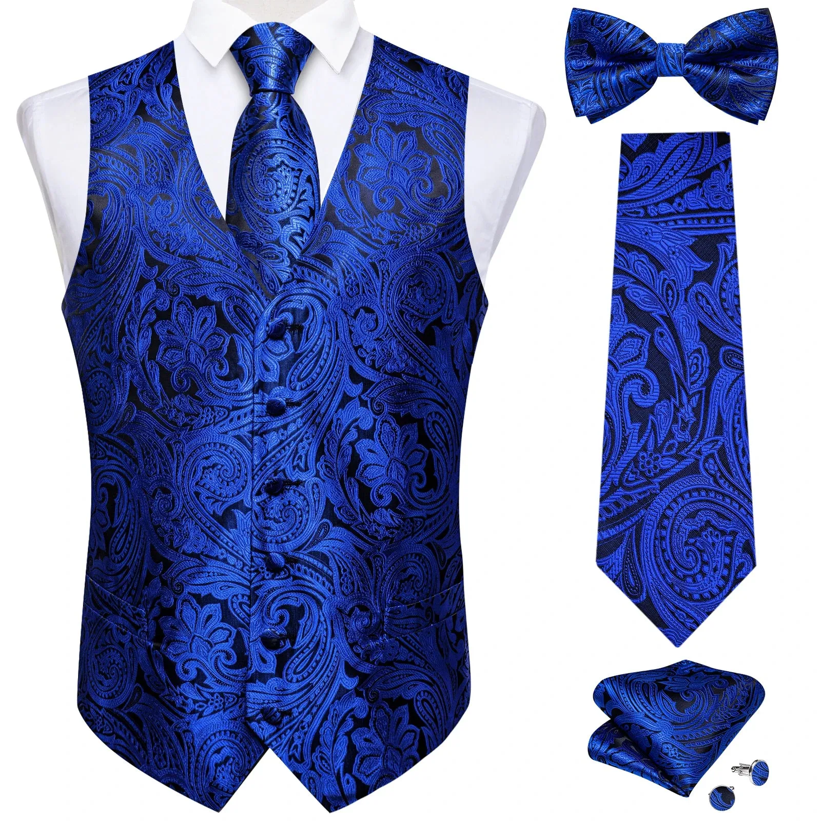 Funki Buys | Vests | Men's Formal 5 Pcs Silk Waistcoat Tie Sets