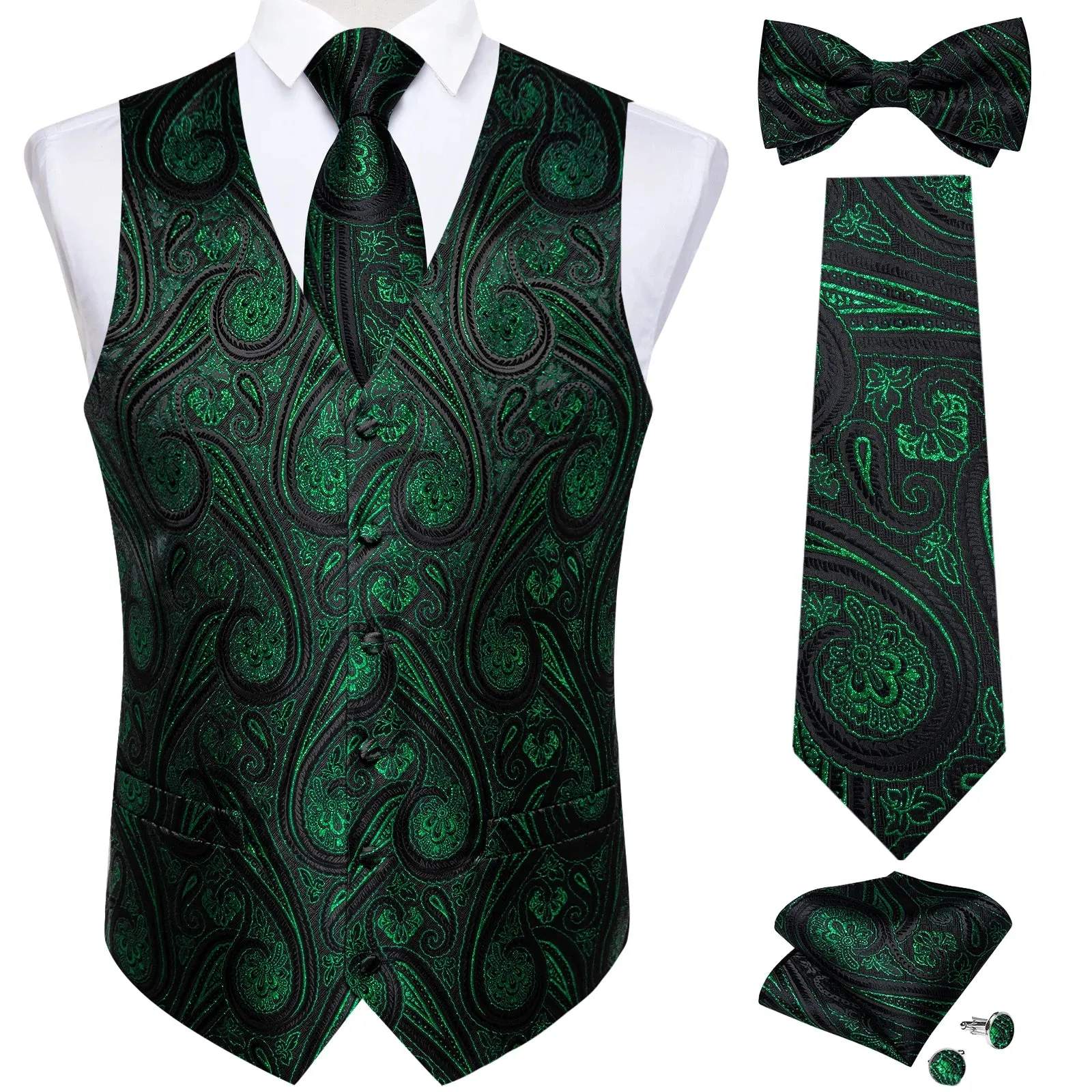 Funki Buys | Vests | Men's Formal 5 Pcs Silk Waistcoat Tie Sets