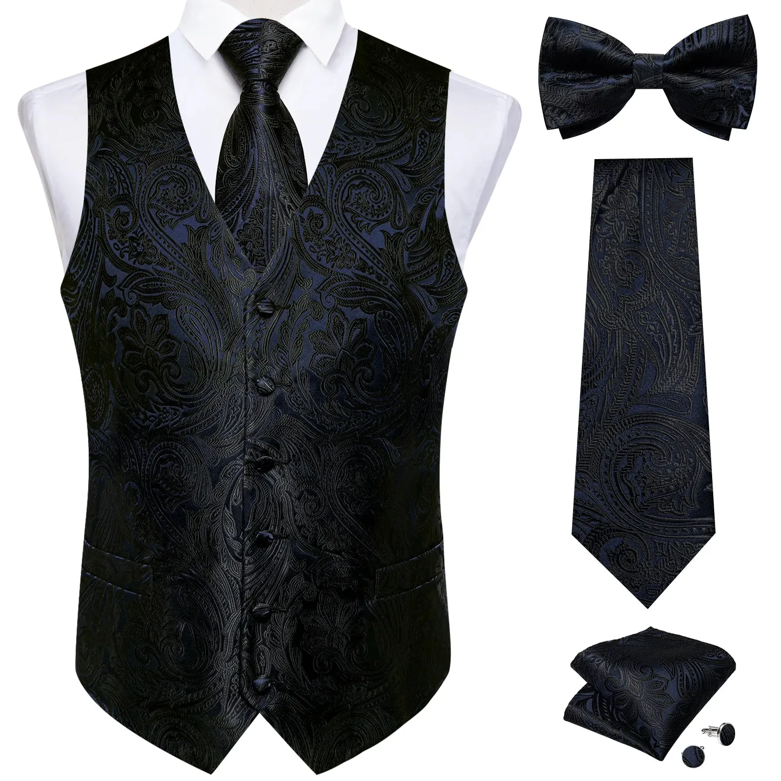 Funki Buys | Vests | Men's Formal 5 Pcs Silk Waistcoat Tie Sets